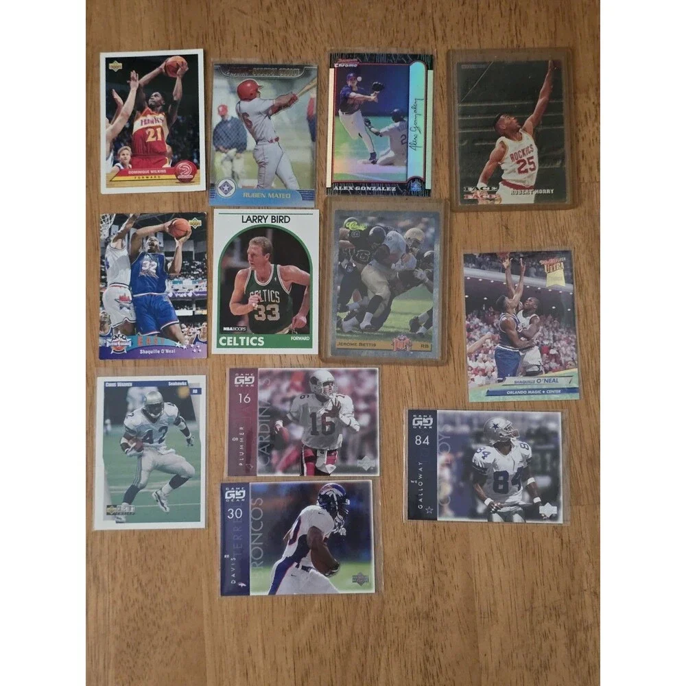 90s Vintage Sports Card Lot 1970s 12pc- Shaq Rookie Larry Bird Bowman Chrome...